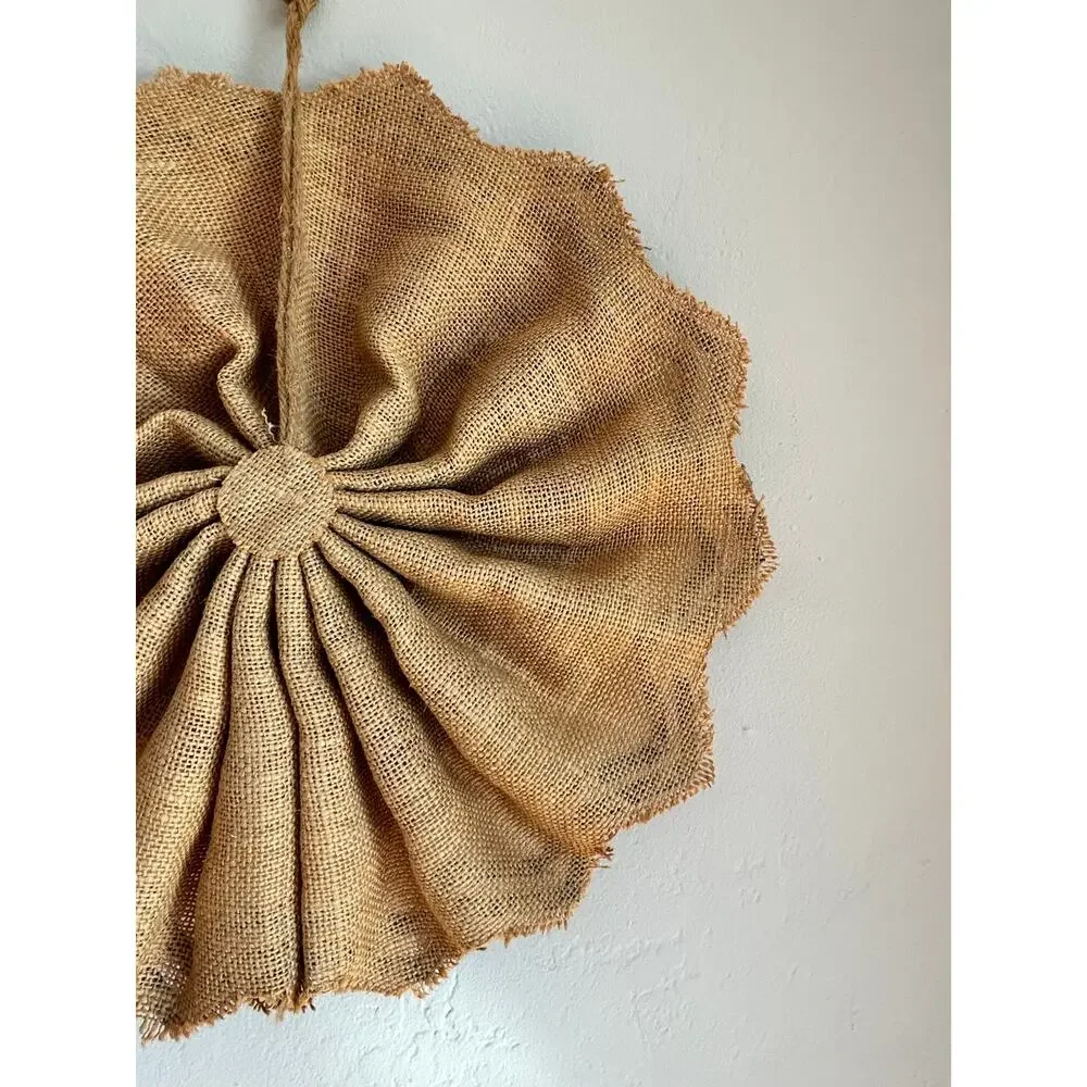 Vintage Burlap Pinwheel Wreath, Handmade Folded Fabric Rosette